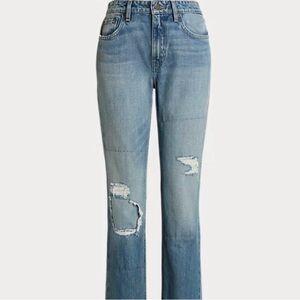 Lauren Ralph Lauren Twill Denim High-Rise Distressed Ankle Jeans
